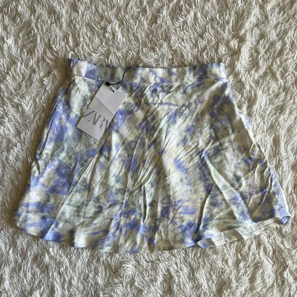Zara NWT Blue White Tie Dye Short Mini Skirt Women's Size XSmall - Picture 1 of 6